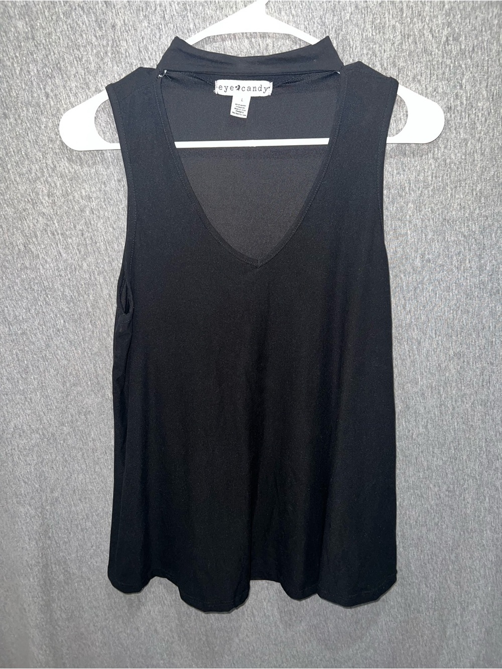 eye candy Black Sleeveless V-Neck Tank with Mock Collar